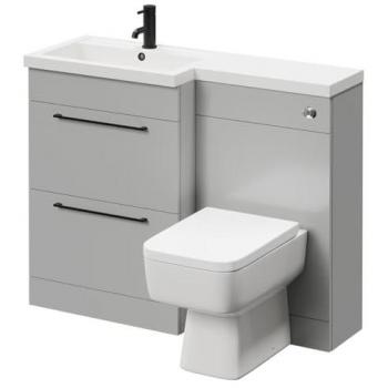 Napoli 390 Gloss Grey Pearl 1100mm Vanity Unit Toilet Suite with Left Hand L Shaped Basin