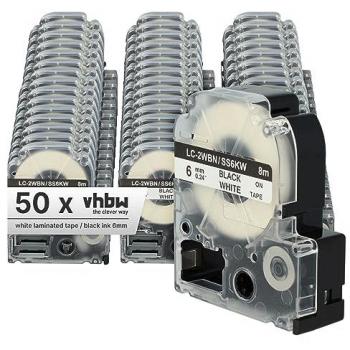 Étiquette noire 6 mm – Ruban substitut Epson LC‑2WBN, 50 unités