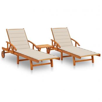 Lettino Prendisole 2pz con Tavolo e Cuscini Massello d'Acacia cod mxl 72081