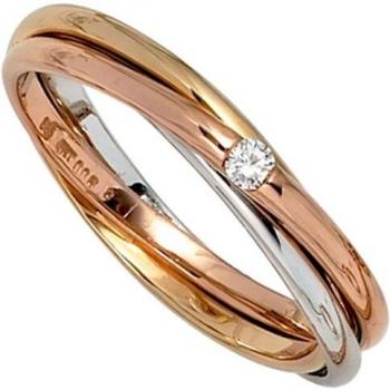 Damenring verschlungen 585 Gold tricolor mit Brillant 0,06ct Größe 54