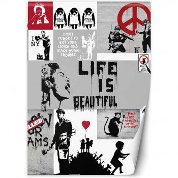 Banksy Graffiti Tapete 100x140 Grau