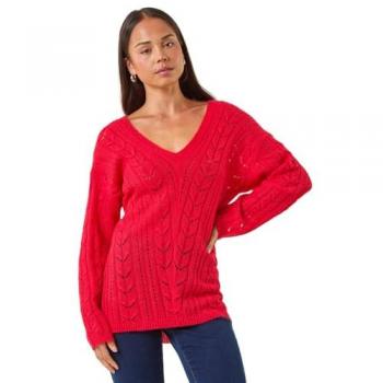 Veste en maille rouge Roman Roman col en V pour petites tailles