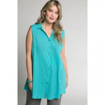 Women's Plus Size Crinkle Texture Button Front Tank, Turquoise, Size 32/34, Cotton