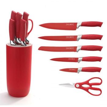 Ensemble multi‑couteaux 5 pièces, accessoires rouges