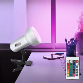 Schwenkbarer RGB-LED-Strahler mit Metallklammer, Fernbedienung & Dimmer