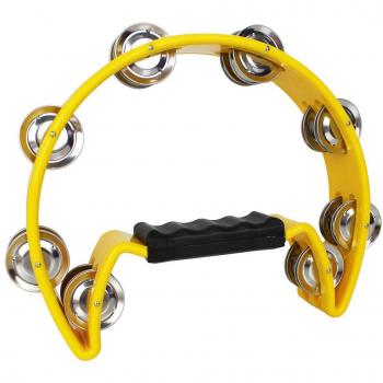 A-Star Half Moon Tambourine, Double Jingle Bell Cutaway with Ergonomic Grip Handle