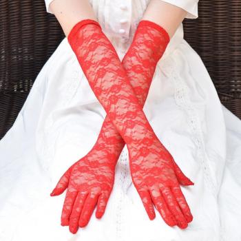 Accessoires de robe à la mode : gants longs en dentelle – 1 paire – 43 cm
