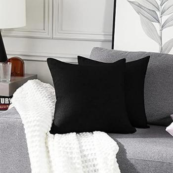 Bedside Pillows Cover Set (2), Deconovo, Faux Linen Texture, Square, 20x20 Inch, Black Color with Hidden Zipper