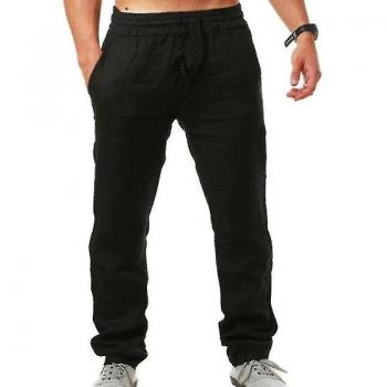 Pantalon casual homme coton lin noir XL