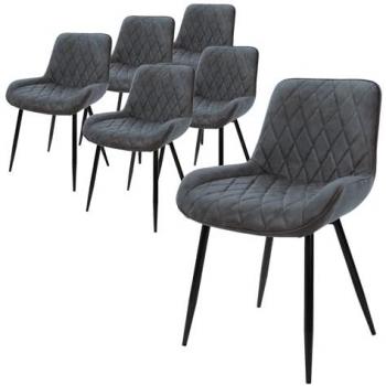 Set de 6 sillas de comedor ergonómicas de piel sintética antracita con patas de metal
