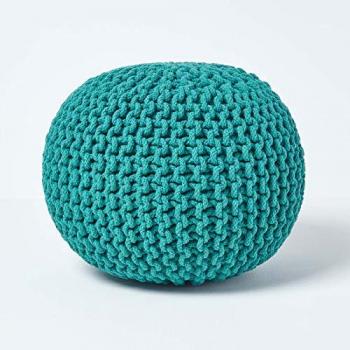 Homescapes Teal Green Knitted Cotton Pouffe