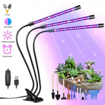 Lampada Grow Light Yokunat 60 LED 27W, 15 Attrezzi da Giardino, 5 Intensità