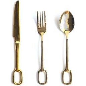 Ensemble de couteaux et fourchettes plaqués or en acier inoxydable
