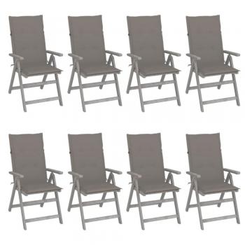 Sedie da Giardino Reclinabili 8pz con Cuscini in Acacia Grigio