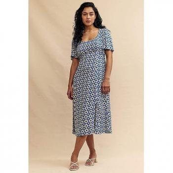 Mirella Tile Patterned Blue Midi Dress (Dee Dee) – Size 8, Women