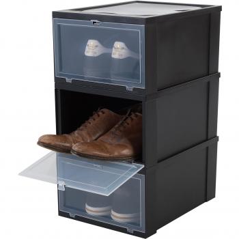 Scatola per Scarpe Impilabile 14L, Lotto di 3, Senza BPA, Nero, Clip di Chiusura