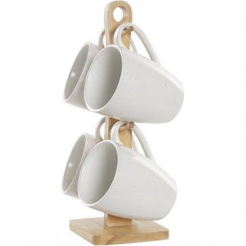 Mugs bois d’hévéa blanc, pack 4 – design moderne – DKD Décor