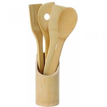 Set de 5 utensilios de cocina con soporte Excellent Houseware bambú natural