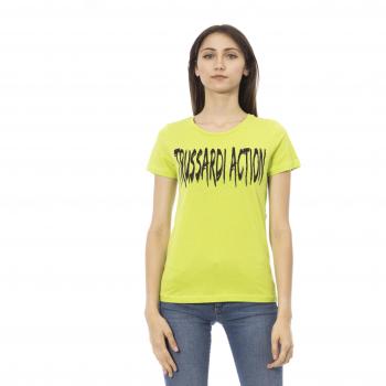 Trussardi Action Green Cotton Short Sleeve T-Shirt with Front Print