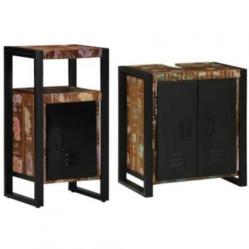 Two‑Piece Brown Reclaimed Wood Bathroom Storage Unit – 2 Pack