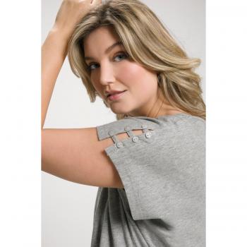 T-shirt grigia con bottoni e aperture sulle spalle, donna, taglia 48/50, cotone