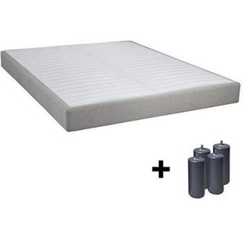 Sommier Tapissier 140x190cm Lin avec Pieds Anthracites 15cm