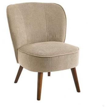 Sillón butaca de madera y chenilla beige 59 x 66 x 75 cm