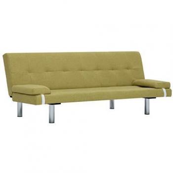 Polyester Sofa Bed in Green with Two Pillows