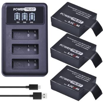 PowerTrust 4x SJ4000 PG1050 Battery and 3-Slot USB Charger for SJCAM Models