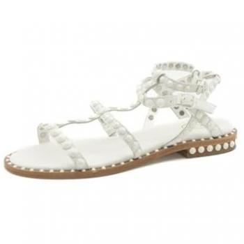 Sandalia de cuero blanco con adornos Precious-BIS-07 para mujer