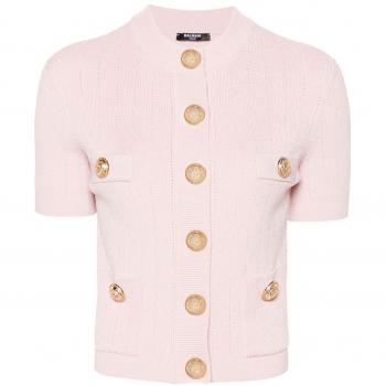 Balmain Women's Buttoned Cropped Cardigan in Pink | Size XS | DF1KL023KB074CO
