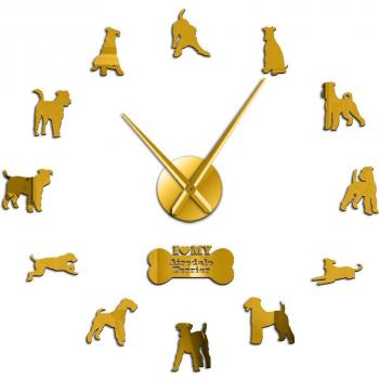 Silent Airedale Bingley Terrier 3D Wall Clock