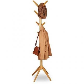 Porte-vêtements en bambou Relaxdays, 8 crochets, design en bois, HxlxP : 179 x 40,5 x 40,5 cm, finition nature
