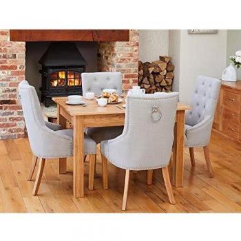 TimberCraft Oak Dining Set, 4×Grey Chairs