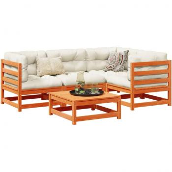 5-Piece Patio Sofa Set, Wax Brown, Solid Wood (Pine)