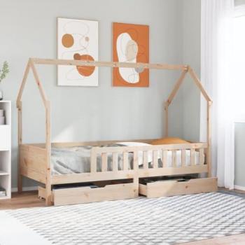 Letto in Legno Massello di Pino per Bambini 90x200 cm con Cassetti