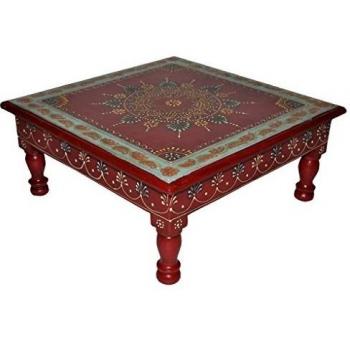 Mesa y Taburete de Madera Pintada, Dimensiones 33x33x14 cm