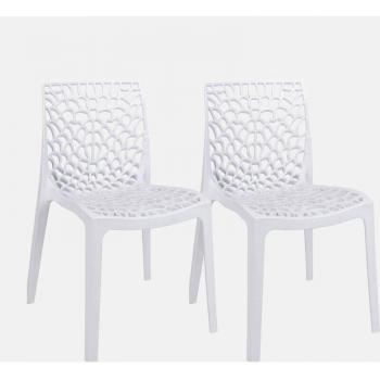 Gartenmöbel DMORA – Doppelstuhl Set, stapelbar, 53×52×81 cm, weiß, Metall & PP