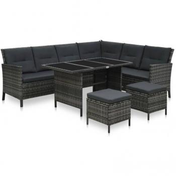 Muebles de exterior en gris con cojines de resina, juego completo de 4 piezas