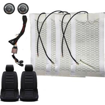 Chauffage de siège auto 12V en fibre de carbone, 2 sièges, 4 coussins, 6 niveaux de réglage, interrupteur hiver