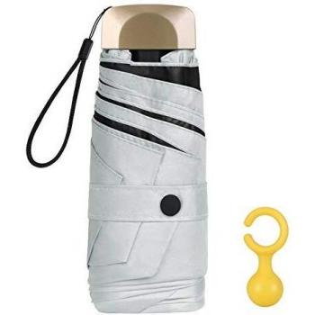 Vicloon Mini Faltregenschirm, Taschenschirm, 6 Rippen, 210T Stoff, Aluminiumgestell, Sonnenschutz, grau