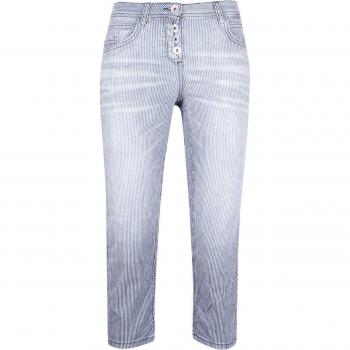 Cecil Scarlett 3/4 Capri Jeans mit Streifen, used Look, mittleres Blau, 34/22