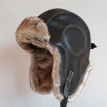 Pilot Hat Faux Fur Leather with Ear Flaps