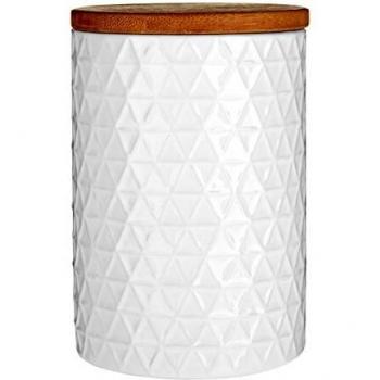White Ceramic Canisters with Bamboo Top
