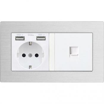Atlectric Metal Panel Wall Socket with Dual USB and LED Indicator