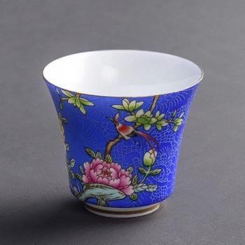 4 Piece Jingdezhen Ceramic Teacup Set with Hand-Painted Flowers and Birds for Travel