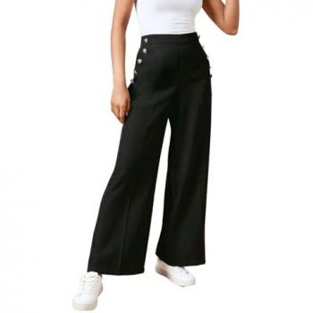Women's Petite Black Military Button Trousers – 14” Waist