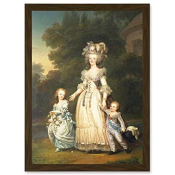 French Royal Portraits: Marie Antoinette & Children – A4 Framed Print (Brown)