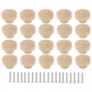 Trousse de 20 boutons ronds bois, diamètre 35 mm, couleur bois naturel