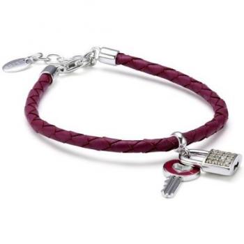 Esprit Damen‑Armband “Love Secret” 925 Silber mit rotem Ledermantel und Zirkonia